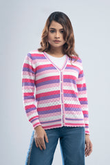 Pointelle Structure Block Stripe Cardigan