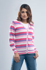 Pointelle Structure Block Stripe Cardigan