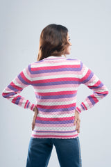 Pointelle Structure Block Stripe Cardigan