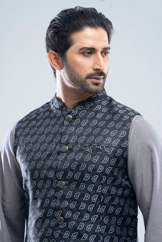 Regular Fit Semi-Formal Jacquard Waistcoat