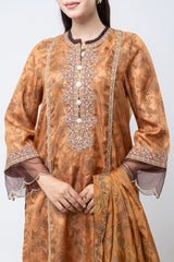 Smart Fit Embroidered Two-Piece Ethnic Set with Silk Dupatta