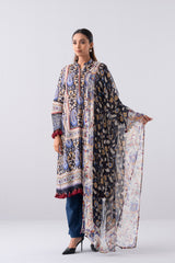 Relaxed Fit Printed Three-Piece Lawn with Chiffon Dupatta