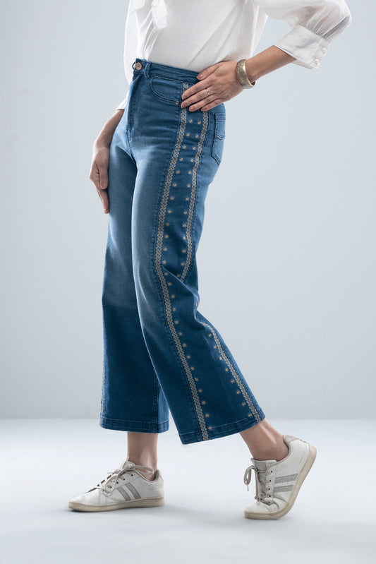 Straight Fit Embroidered Denim