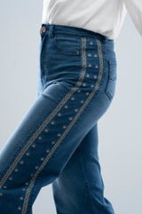 Straight Fit Embroidered Denim