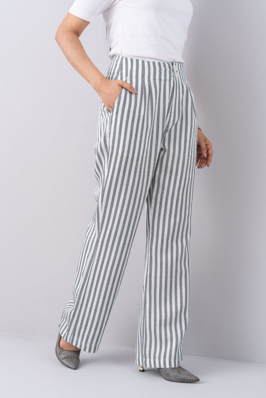 Wide-Leg Textured Stripe Pant