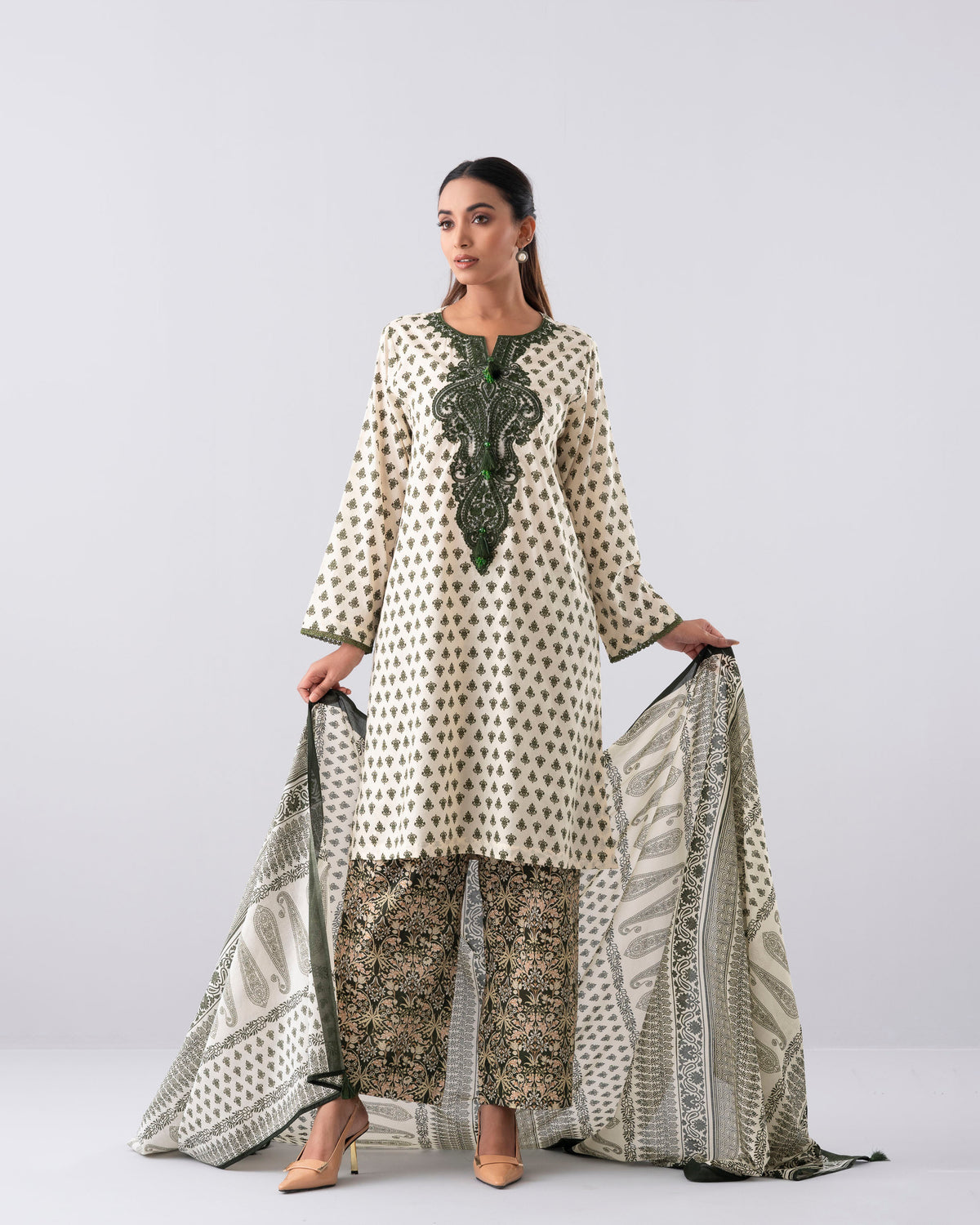Relaxed Fit Printed Three-Piece Lawn