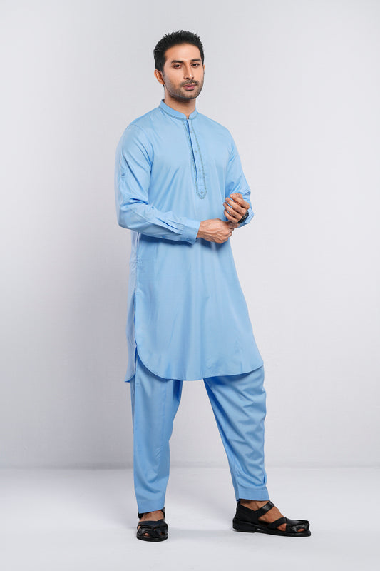 Regular Fit Boski Fabric Embroidered Kabli Set