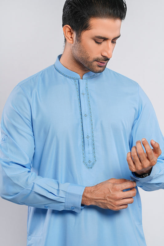 Regular Fit Boski Fabric Embroidered Kabli Set