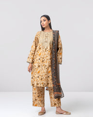 Relaxed Fit Embroidered Three-Piece Lawn with Organza Dupatta