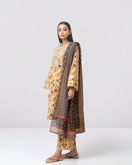Relaxed Fit Embroidered Three-Piece Lawn with Organza Dupatta