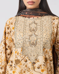 Relaxed Fit Embroidered Three-Piece Lawn with Organza Dupatta