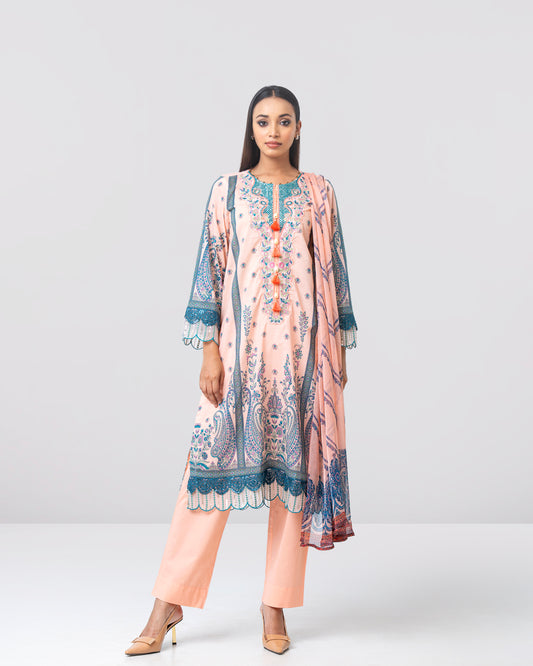 Smart-Fit Embroidered Three-Piece Lawn with Chiffon Dupatta