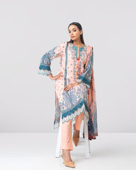 Smart-Fit Embroidered Three-Piece Lawn with Chiffon Dupatta
