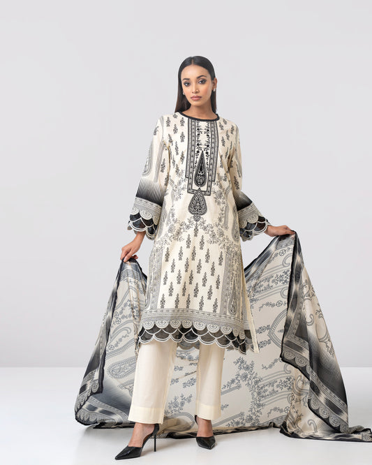 Smart Fit Embroidered Three-Piece Lawn with Silk Dupatta