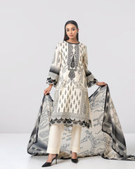 Smart Fit Embroidered Three-Piece Lawn with Silk Dupatta