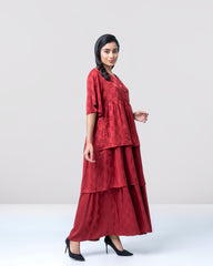 Tiered Jacquard Long Dress