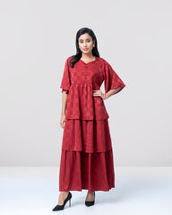 Tiered Jacquard Long Dress