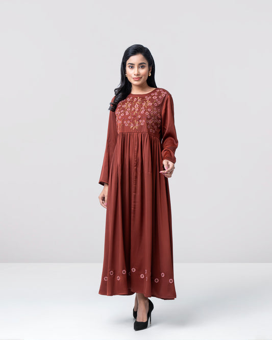 Floral-Embroidered Long Dress