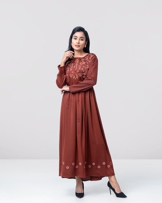 Floral-Embroidered Long Dress