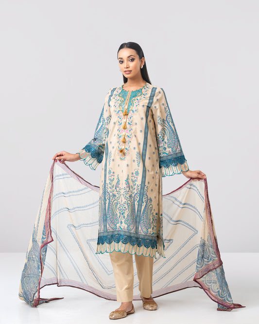 Smart-Fit Embroidered Three-Piece Lawn with Chiffon Dupatta