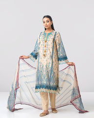 Smart-Fit Embroidered Three-Piece Lawn with Chiffon Dupatta