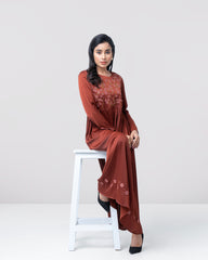 Floral-Embroidered Long Dress