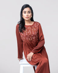 Floral-Embroidered Long Dress