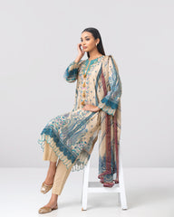 Smart-Fit Embroidered Three-Piece Lawn with Chiffon Dupatta