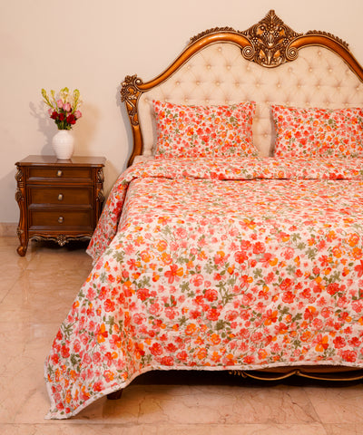 Bed Spread - Peach Floral Multi