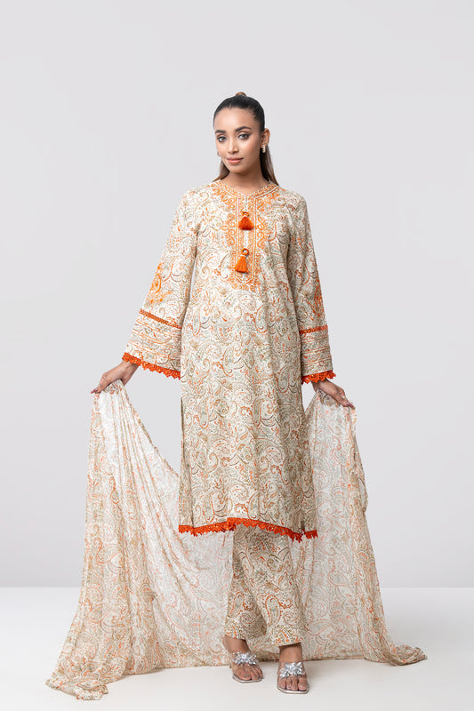 Smart Fit Digital Printed Three-Piece Lawn with Chiffon Dupatta