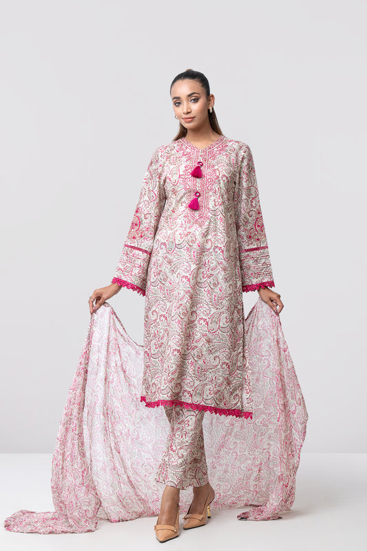 Smart Fit Digital Printed Three-Piece Lawn with Chiffon Dupatta