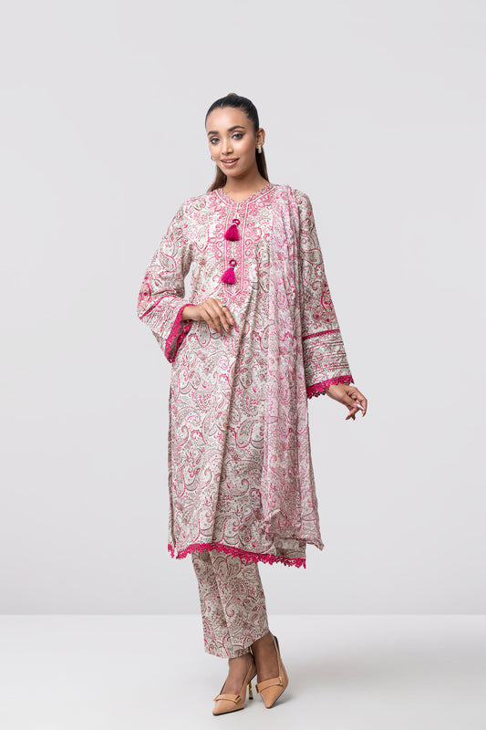 Smart Fit Digital Printed Three-Piece Lawn with Chiffon Dupatta