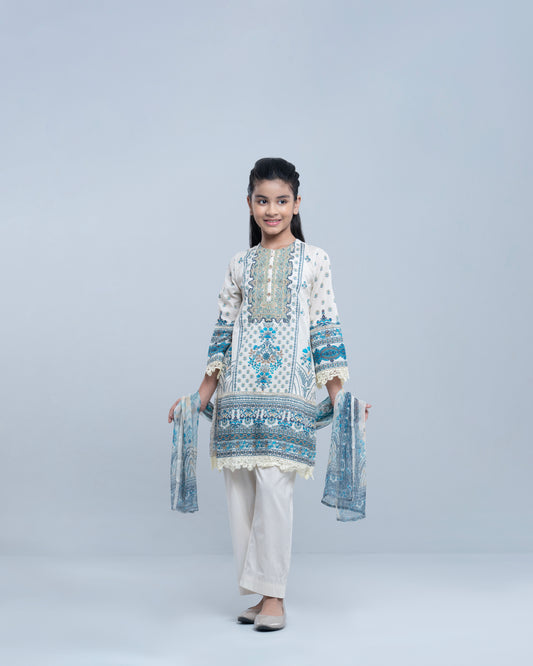 Princess Embroidered Three-Piece Lawn with Chiffon Dupatta (10-14 Years)