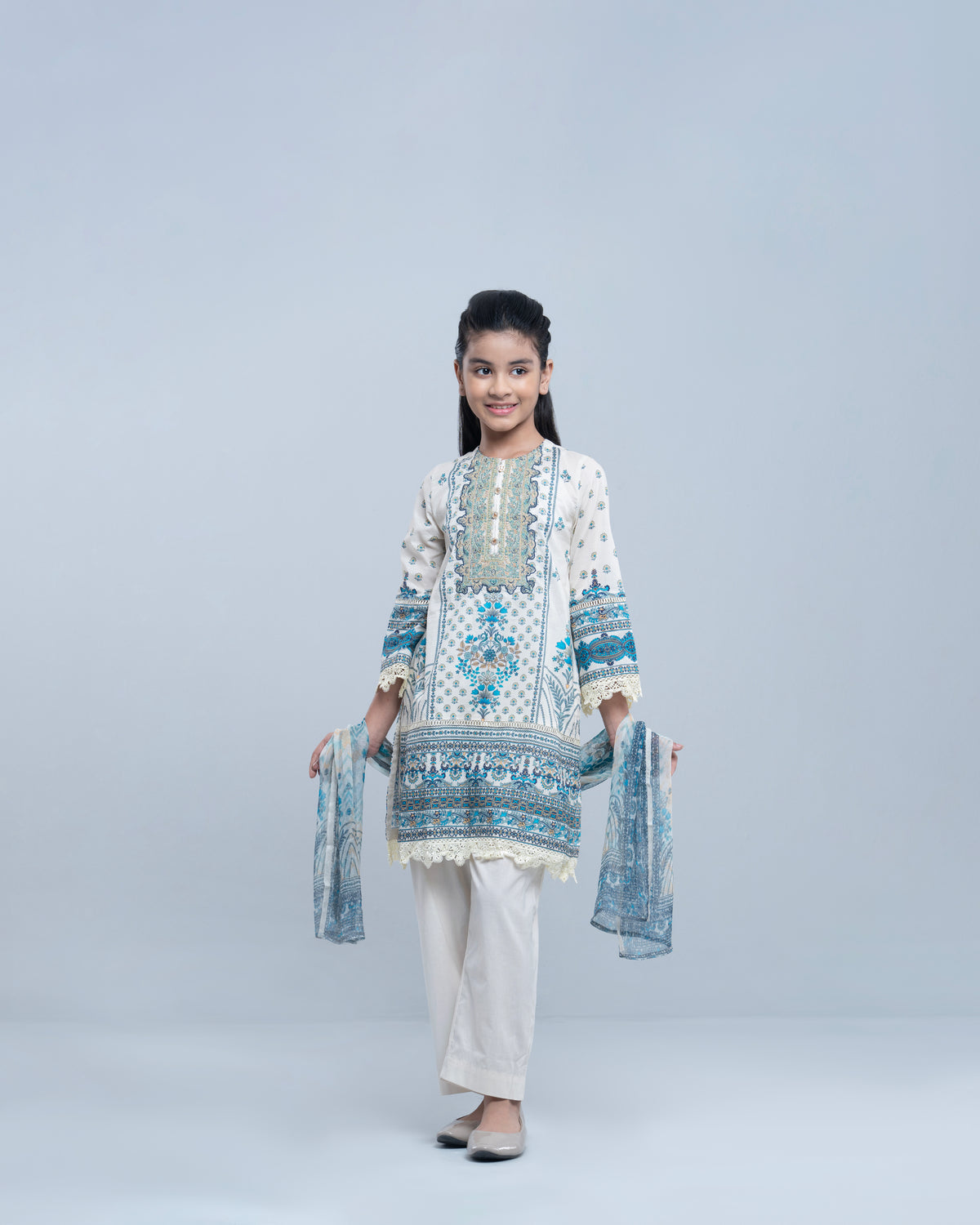 Princess Embroidered Three-Piece Lawn with Chiffon Dupatta (2-4 Years)