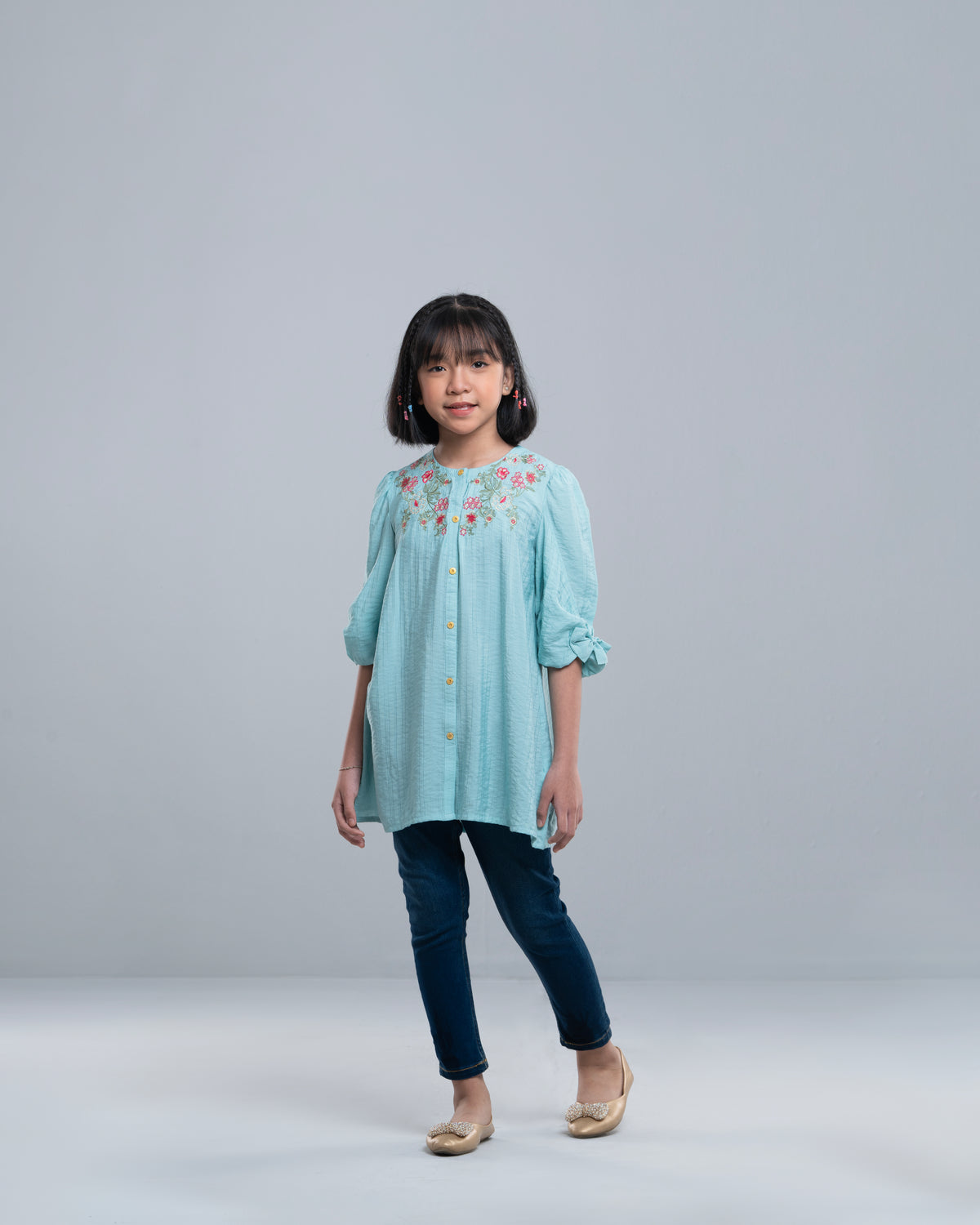 Girls' Embroidered Mixed-Blend Ethnic Top (6-8 Years)