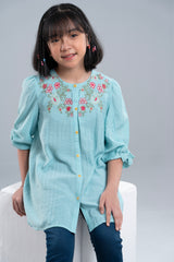 Girls' Embroidered Mixed-Blend Ethnic Top (6-8 Years)
