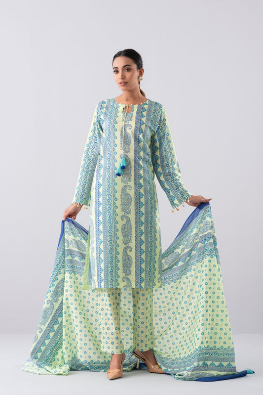 Relaxed Fit Digital Printed Three-Piece Lawn with Cotton Dupatta