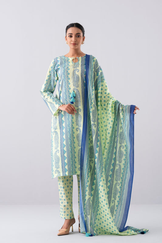 Relaxed Fit Digital Printed Three-Piece Lawn with Cotton Dupatta