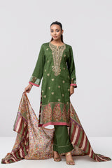 Relaxed Fit Embroidered Jacquard Three-Piece Lawn with Silk Dupatta