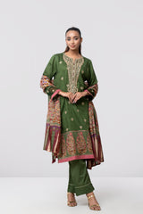 Relaxed Fit Embroidered Jacquard Three-Piece Lawn with Silk Dupatta