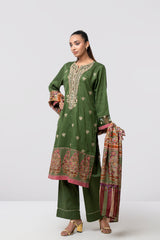 Relaxed Fit Embroidered Jacquard Three-Piece Lawn with Silk Dupatta