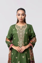 Relaxed Fit Embroidered Jacquard Three-Piece Lawn with Silk Dupatta