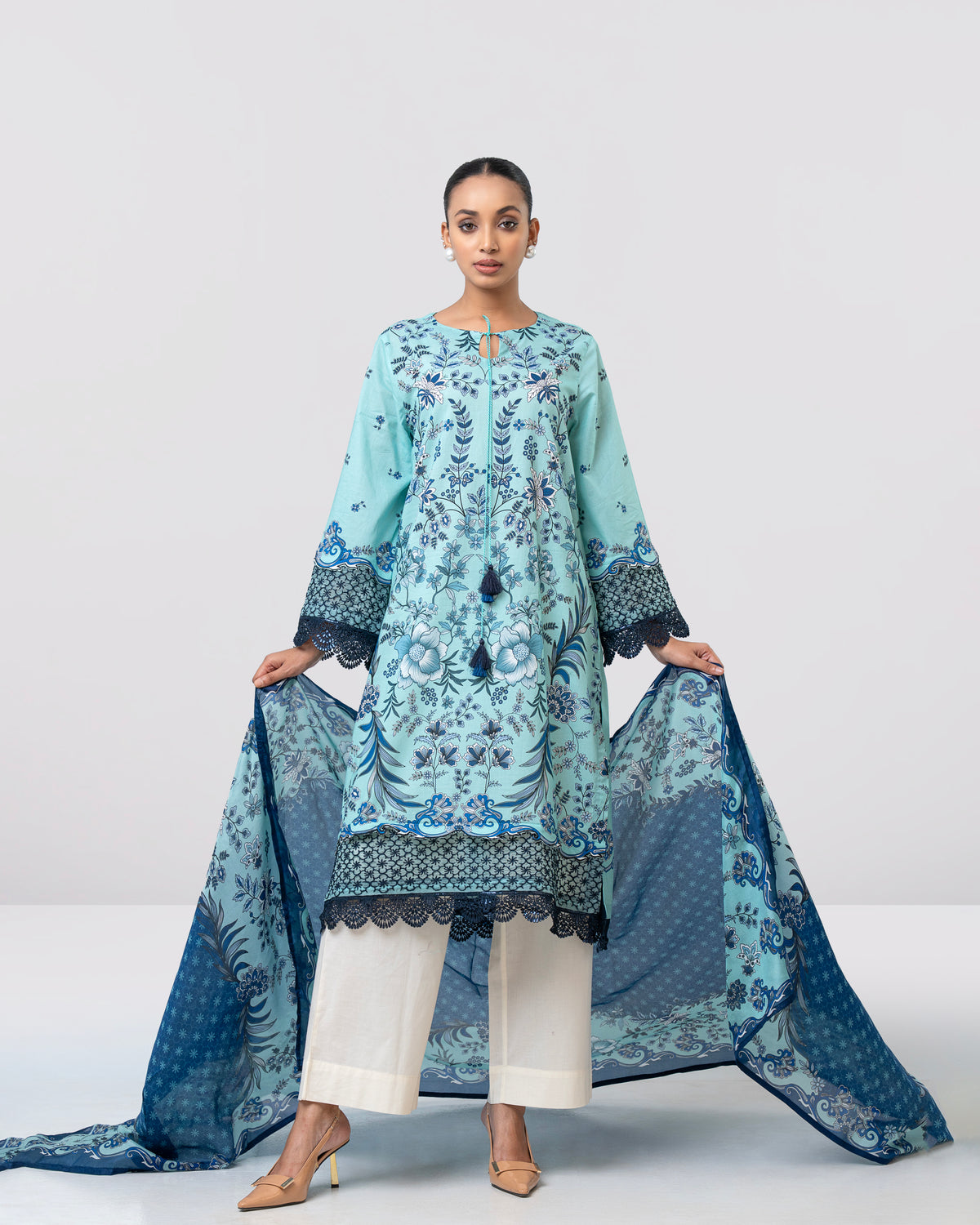 Smart Fit Printed Two-Piece Lawn with Silk Dupatta