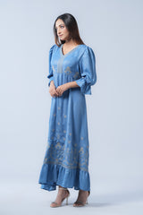V-Neck Polyester Georgette Long Dress