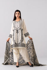 Relaxed Fit Embroidered Three-Piece Lawn with Silk Dupatta