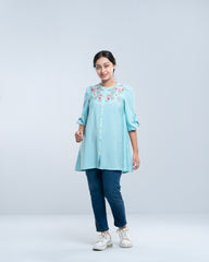 Junior Girls' Mixed-Blend Embroidered Ethnic Top (10-14 Years)