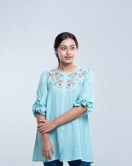 Junior Girls' Mixed-Blend Embroidered Ethnic Top (10-14 Years)