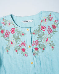 Junior Girls' Mixed-Blend Embroidered Ethnic Top (10-14 Years)
