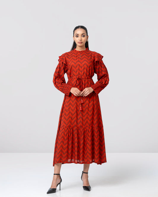 Regular Fit Zigzag Print Long Dress – Mystika