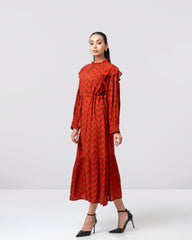 Regular Fit Zigzag Print Long Dress – Mystika